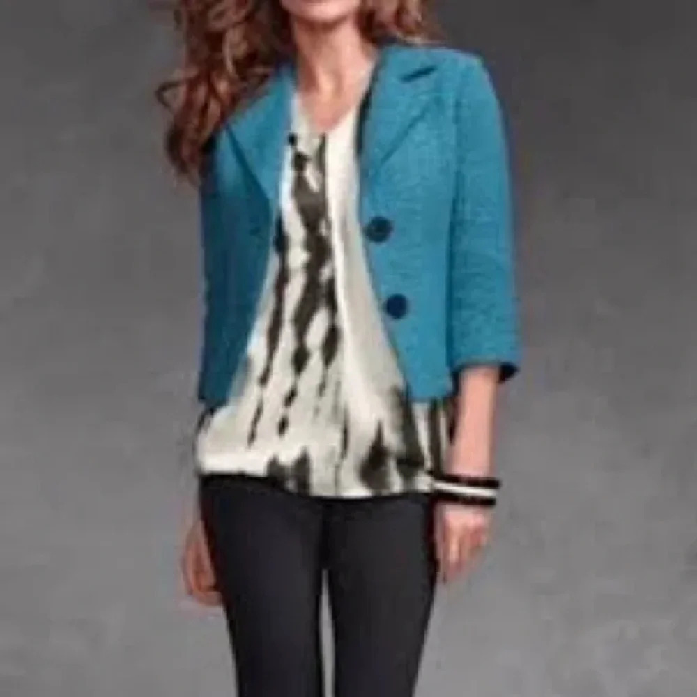 CAbi 186 Jacket Blazer Teal Turquoise Blue Boucle Tweed Wool Blend Size 6 Small